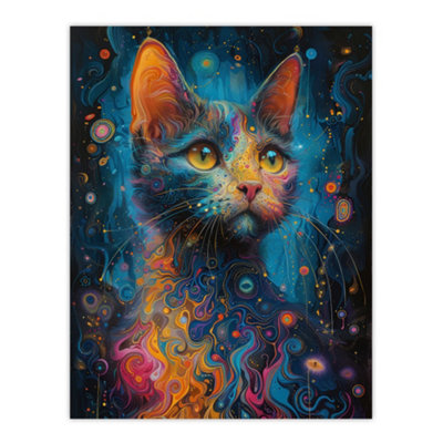 Artery8 Unframed Wall Art Cat Lover Colourful Abstract Psychedelic Painting12X16 Inch from B&Q
