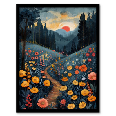 Artery8 Framed Wall Art Wildflower Path At Sunset Floral Nature Landscape Poster12X16 Inch from B&Q