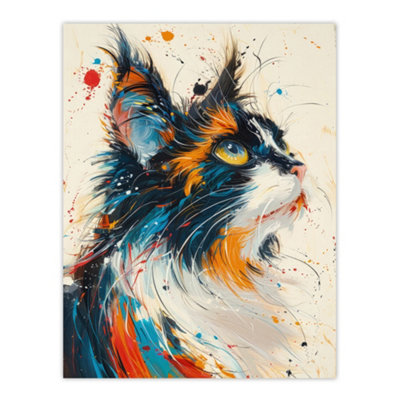 Artery8 Unframed Wall Art Paint Splat Mainecoon Cat Lover Pet Portrait12X16 Inch from B&Q