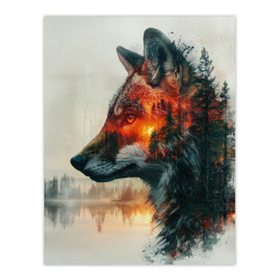 Artery8 Unframed Wall Art Wolf Forest Sunset Nature Animal Lover Design12X16 Inch from B&Q