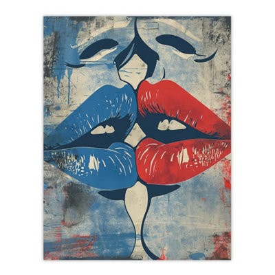 Artery8 Unframed Wall Art Pop Art Kiss Cartoon Pride Lgbt Red Blue Love12X16 Inch from B&Q
