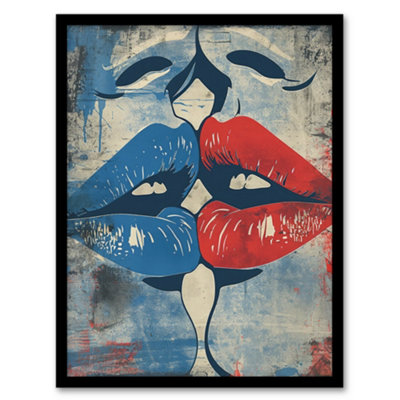 Artery8 Framed Wall Art Pop Art Kiss Cartoon Pride Lgbt Red Blue Love Poster12X16 Inch from B&Q