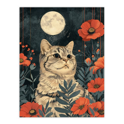 Artery8 Unframed Wall Art Kitten In Poppies By Moon Cat Lover Animal Nature12X16 Inch from B&Q