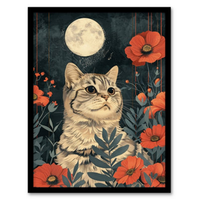 Artery8 Kitten In Poppies By Moon Cat Lover Animal Nature Poster Wall Art PrintA4 Size from B&Q