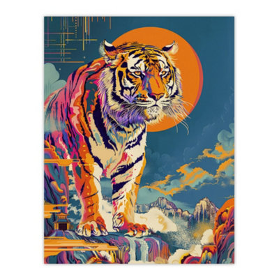 Artery8 Unframed Wall Art Japanese Tiger In Sun Abstract Colourful Classic12X16 Inch from B&Q