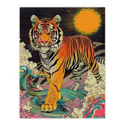 Artery8 Unframed Wall Art Psychedelic Tiger Rainbow Sun Bold Magic Design12X16 Inch from B&Q