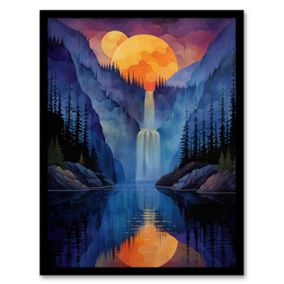 Artery8 Framed Wall Art Mirror Moon Waterfall Watercolour Night Mystic Poster12X16 Inch from B&Q