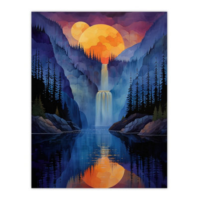 Artery8 Unframed Wall Art Mirror Moon Waterfall Watercolour Night Mystic - 12X16 Inch