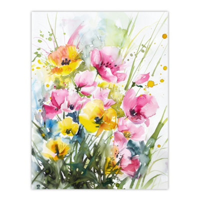 B&Q -  Unframed Wall Art Watercolour Spring Flowers Painting Floral Elegant12X16 Inch