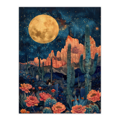 B&Q -  Unframed Wall Art Flower Cactus By Moon Grand Canyon Starry Night12X16 Inch
