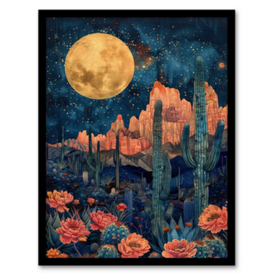 B&Q -  Flower Cactus By Moon Grand Canyon Starry Night Poster Wall Art PrintA4 Size