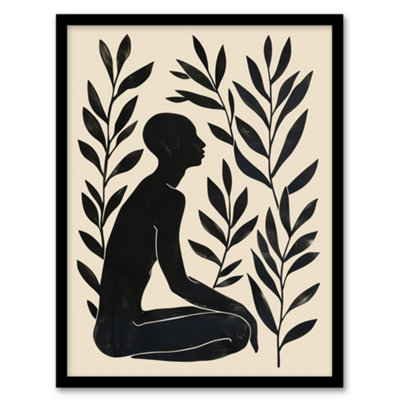 Artery8 Framed Wall Art Peace In The Leaves Meditation Minimal Yoga Zen Poster12X16 Inch from B&Q