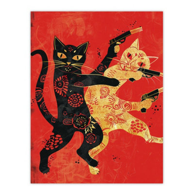 Artery8 Unframed Wall Art Cat Fight Fun Lover Red Black Japanese Style12X16 Inch from B&Q