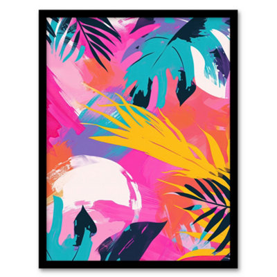 Artery8 Framed Wall Art Abstract Bright And Bold Leaves Tropical Painting Poster12X16 Inch from B&Q