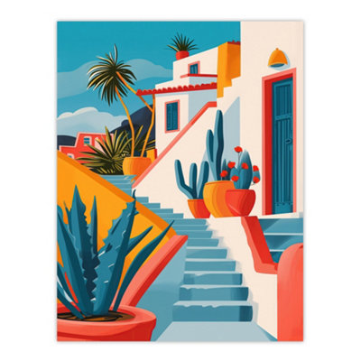 Artery8 Unframed Wall Art Mexican Village Cactus Colourful Hispanic Latino12X16 Inch from B&Q