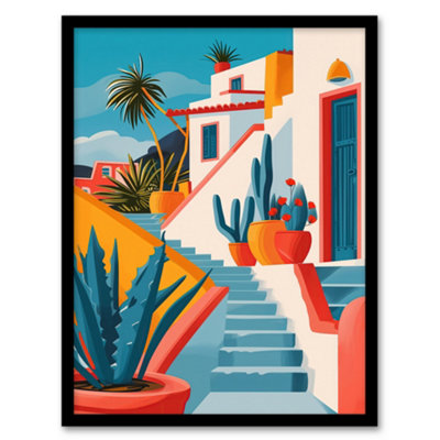 Artery8 Mexican Village Cactus Colourful Hispanic Latino Poster Wall Art PrintA4 Size from B&Q