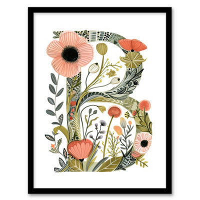 Artery8 Letter B In Wildflowers Watercolour Poppies Floral Word Wall Art PrintA4 Size from B&Q