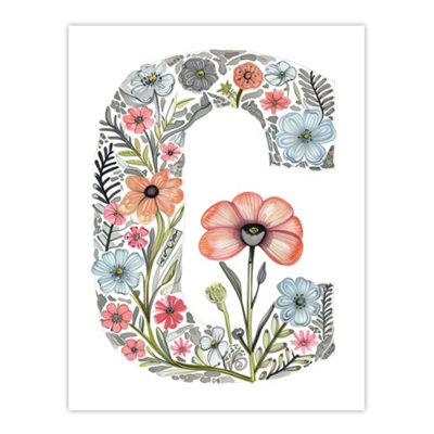 Artery8 Unframed Wall Art Letter C In Flowers Watercolour Poppy Nature Floral Word Art For Her12X16 Inch from B&Q
