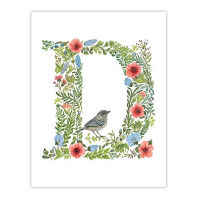 Artery8 Unframed Wall Art Letter D In Flowers With Bird Garden Watercolour Floral Word Art For Her12X16 Inch from B&Q