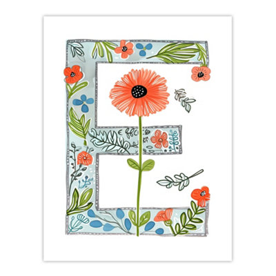 Artery8 Unframed Wall Art Letter E In Watercolour Poppies And Wildflowers Floral Word Art For Her12X16 Inch from B&Q