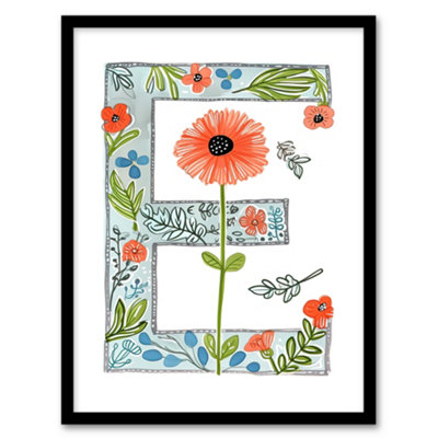 Artery8 Framed Wall Art Letter E In Watercolour Poppies And Wildflowers Floral Word12X16 Inch from B&Q