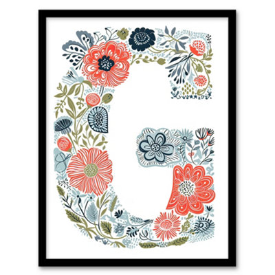 B&Q -  Letter G In Wildflowers Drawing Flowers Bouquet Nature Floral Word Poster Wall Art PrintA4 Size