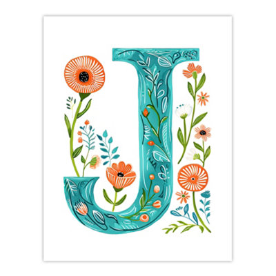 Artery8 Unframed Wall Art Letter J In Watercolour Wildflowers Poppy Abstract Floral Word Art For Her12X16 Inch from B&Q