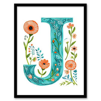 Artery8 Letter J In Watercolour Wildflowers Poppy Abstract Floral Word Poster Wall Art PrintA4 Size from B&Q