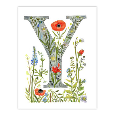 Artery8 Unframed Wall Art Letter Y In Watercolour And Pencil Poppy Garden Floral Word Art For Her12X16 Inch from B&Q