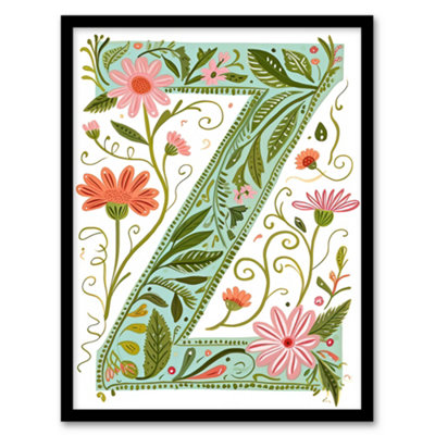 Artery8 Letter Z In Bright Watercolour Pretty Wildflowers Floral Word Wall Art PrintA4 Size from B&Q