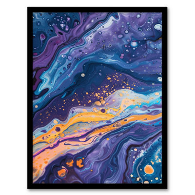 Artery8 Liquid Paint Blue Purple Orange Abstract Painting Wall Art PrintA4 Size from B&Q