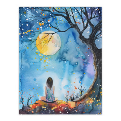 Artery8 Unframed Wall Art Full Moon Gazing Autumn Night Watercolour12X16 Inch from B&Q