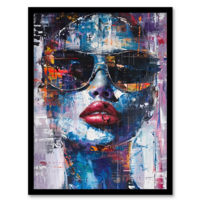 Artery8 Woman Sunglasses Beauty Portrait Oil Painting Wall Art PrintA4 Size from B&Q