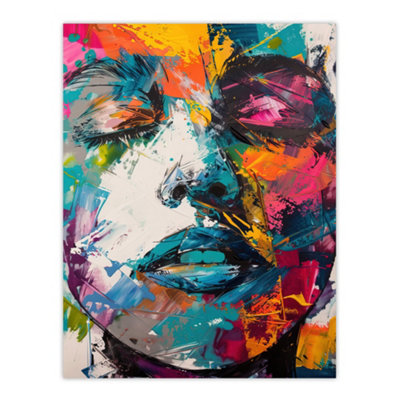 Artery8 Unframed Wall Art Woman Face Colourful Portrait Painting12X16 Inch from B&Q