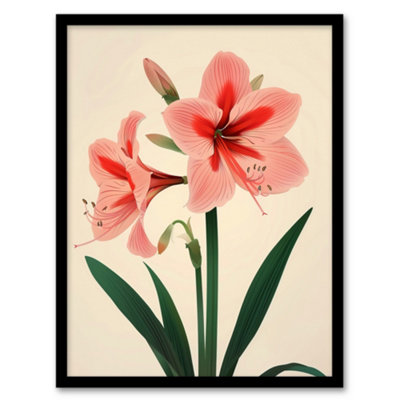 Artery8 Framed Wall Art Amaryllis Flower Bloom Stylised Botanical Design Print12X16 Inch from B&Q