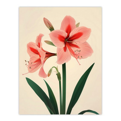 Artery8 Unframed Wall Art Amaryllis Flower Bloom Stylised Botanical Design12X16 Inch from B&Q