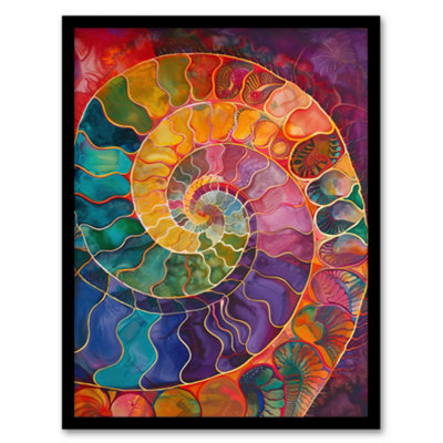 B&Q -  Framed Wall Art Ammonite Shell Fossil Rainbow Pattern Painting Print12X16 Inch