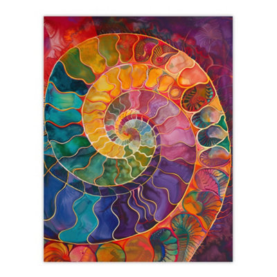 B&Q -  Unframed Wall Art Ammonite Shell Fossil Rainbow Pattern Painting12X16 Inch