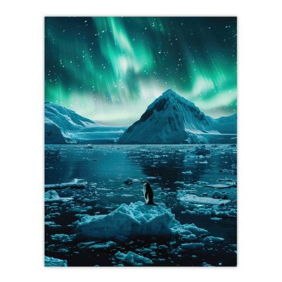 Artery8 Unframed Wall Art Aurora Australis Penguin Antarctica Ice Landscape12X16 Inch
