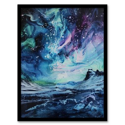Artery8 Framed Wall Art Aurora Australis Antarctica Liquid Paint Landscape Print12X16 Inch