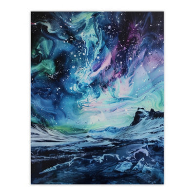 Artery8 Unframed Wall Art Aurora Australis Antarctica Liquid Paint Landscape12X16 Inch