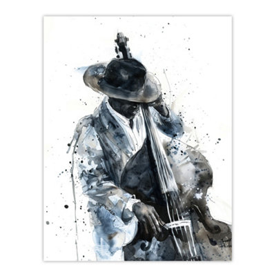 Artery8 Unframed Wall Art Jazz Music Double Bass Player Watercolour12X16 Inch from B&Q