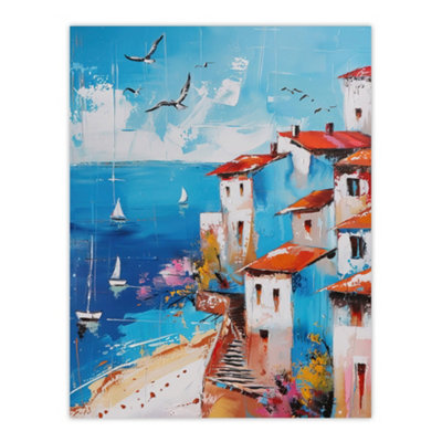 Artery8 Unframed Wall Art Coastal Town Beach Sail Boats Abstract Painting12X16 Inch from B&Q