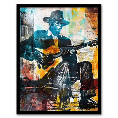 Artery8 Framed Wall Art Blues Music Guitar Player Upcycle Painting Print12X16 Inch from B&Q