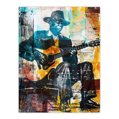 Artery8 Unframed Wall Art Blues Music Guitar Player Upcycle Painting12X16 Inch from B&Q