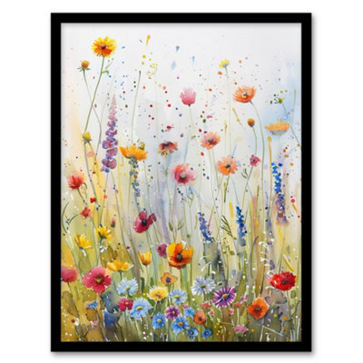 Artery8 Framed Wall Art Spring Wildflower Meadow Watercolour Painting Print12X16 Inch from B&Q