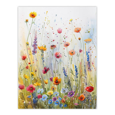 Artery8 Unframed Wall Art Spring Wildflower Meadow Watercolour Painting12X16 Inch from B&Q