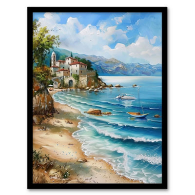 Artery8 Seaside Beach Scene Coastal Landscape Painting Wall Art PrintA4 Size from B&Q