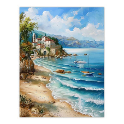 Artery8 Unframed Wall Art Seaside Beach Scene Coastal Landscape Painting12X16 Inch from B&Q