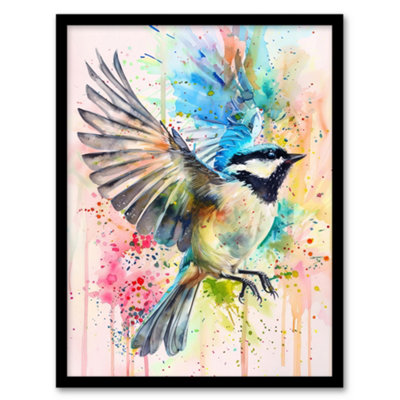 Artery8 Framed Wall Art Bird In Flight Colourful Watercolour Painting Print12X16 Inch from B&Q